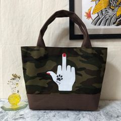 中指ミニトートバッグ カーキ&ブラウン ハンドメイド メンズ レディース ハンドバッグ ストリート