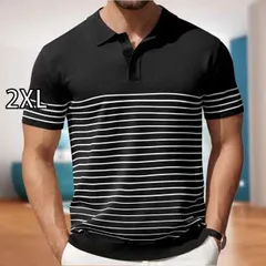 [2XL]秋冬 コーデ メンズ  服 シンプル ファッション オシャレ 大人 かっこいい 大きいサイズ ストリート 紳士服  カジュアル ストライプ 半袖 セーター クール ビジネス シーン ポロシャツ T シャツ