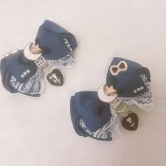 【大人シック】◆ リボンヘアピン2個セット //ネイビー/月チャーム/量産型/地雷系//卒業式//入学式
