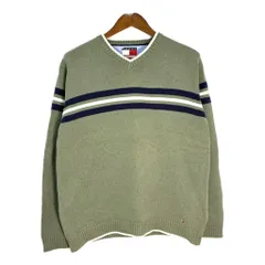 90年代 TOMMY HILFIGER トミーヒルフィガー Vネック コットン ニット セーター グリーン (メンズ L) 中古 古着 T0914