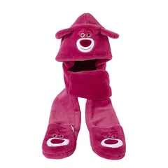 【新品】 [MESUCA] ディズニーストロベリー・ベア・シリーズ 帽子の手袋の一体式のかわいい帽子の羽毛のファッション、帽子の婦人の冬の防風と防寒に適用して出勤して、レジャー、屋外、歩行手袋です (ピンクです) 1