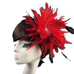 新品 [トカリリ]コサージュ 花 ダンス ヘアアクセサリー フェザー ヘッドドレス 髪飾り 成人式 前撮り 二次会 撮影会 和装 パーティー ウェディング 社交ダンス (レッド)