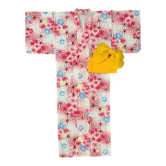 【🌟大特価🌟定価12,800円】ME-C-08新品　レディース　女子　浴衣　お祭り　花火　花火大会　夏　盆踊り　デート　イベント　綿100% 昭和レトロ　和モダン　大人可愛い　花　桜　麻の葉　ピンク　作り帯　黄色　155〜165cm  誕生日　プレゼント