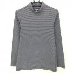 キャロウェイ 長袖ハイネックシャツ ネイビー×白 細ボーダー ネックロゴ メンズ M ゴルフウェア Callaway