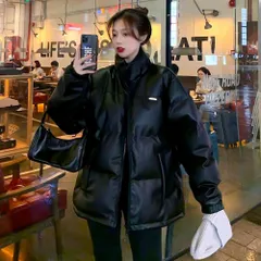 ☆ ブラック ☆ Sサイズ ☆ 中綿入りダウンジャケット pmyjact06 ダウンジャケット レディース フード付き ジャケット ダウン 上着 ジャンバー ジャンパー 厚手 ふんわり 暖かい あたたかい あったか 中綿入り PUレザー 防寒 防風 冬