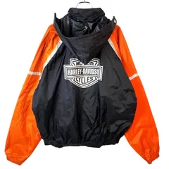 ハーレーダビッドソンHarley DavidsonラグランナイロンジャケットパーカーリフレクターブルゾンBIKEバイクmotorcycleモーターサイクルバックプリント黒ブラックオレンジvintageヴィンテージ41225