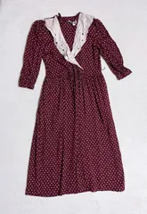 USA ヴィンテージ ILGWU 花柄 ボルドーワンピース 70-80s