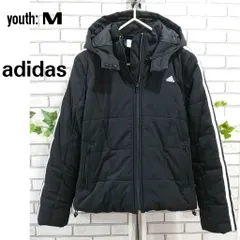 ユースM■美品■adidas アディダス■ダウン ジャケット■フード 取り外し可■ブラック