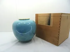 s24g-1295k【中古】深川製磁　色絵彩磁　花瓶　花器　ブルーフラワー