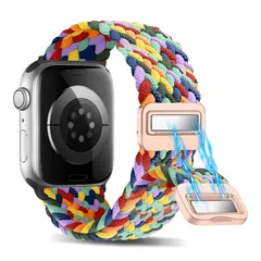 10/9/8/7/6/5/4/3/2/1 2/Series SE/SE iWatch -(Wレインボー) スマートウォッチバンド 時計バンド レディース メンズ スポーツバンド 磁気吸着式バックル 編み込み ナイロン ベルト 弾力性 対応 41mm 9 Ser