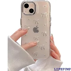 saymis シルバー ミニリボン おしゃれ 韓国 iPhone16 ケース クリア りぼん装飾 きらきら ラメ入り シルバーパール デザイン 透明 可愛い silver ribbon bow iPhone16 3186