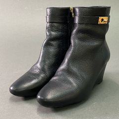 3e10 FENDI フェンディ サイドジップ ショートブーツ 35 ブラック レザー ブーティ シューズ ウェッジソール