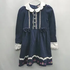 ◇ mezzo piano メゾピアノ キッズ 子供服 長袖 ロング丈 ワンピース サイズ110 ネイビ－ 女の子 E  【1408220042128】