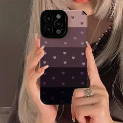 スマホケース（iPhone16/iPhone15）グラデーションハート（パープル）ハードケースソフト