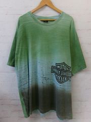 【中古】HARLEY DAVIDSON ﾊｰﾚｰﾀﾞﾋﾞｯﾄﾞｿﾝ ﾌﾟﾘﾝﾄTｼｬﾂ 半袖 ｸﾙｰﾈｯｸ ﾀﾞﾒｰｼﾞ加工 US古着 ｸﾞﾘｰﾝ 3XL 991865180
