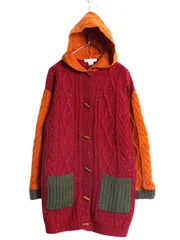 【お得なクーポン配布中!】 80s アイゾッド ウール ニット カーディガン ジャケット レディース M / ヴィンテージ IZOD ケーブル フード パーカー セーター クレイジー