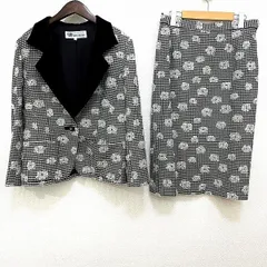 #wnc タケオ ニシダ TAKEO NISHIDA スカートスーツ 11 黒 白 セットアップ チェック 花モチーフ 異素材 レディース [873040]