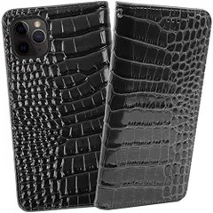 ReZuell. スマホケース クロコダイル 牛革 手帳型 レザー ケース iphone11pro MAX ブラック [ブラック] [iphone11pro MAX]