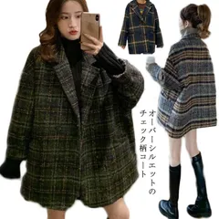 コート チェック柄 レディース 秋冬 アウター ショート丈 ダブルコート 中厚手 オーバーサイズ ゆったり 大きいサイズ 防寒 裏地あり キルティング ポケット#mercy567