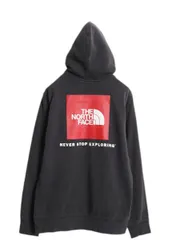【お得なクーポン配布中!】 ノースフェイス 両面 プリント スウェット フード パーカー メンズ M / 古着 プルオーバー トレーナー アウトドア 裏起毛 ボックスロゴ 黒