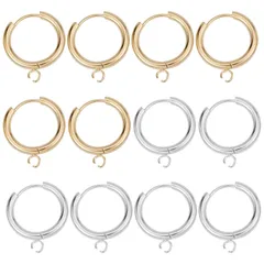 【特価セール】ステンレス フープ ピアス パーツ フレンチ ピアス フック パーツ ステンレス鋼 ループ付き 12個2色 ファッシ ゴールド フープ フック イヤリング リング ピアス 金属アレルギー 対応 軟骨 ピアス パーツ 両耳用 SUNNYCLUE ユ