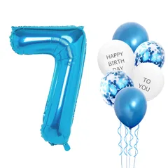 【数量限定】誕生日 飾り 数字 バルーン 7 誕生日 バルーン ナンバー 大きい 90cm飾り付け バースデー 数字 風船 ハッピー 装飾 紙吹雪 サプライズ お祝い イベント happy birthday セット ブルー