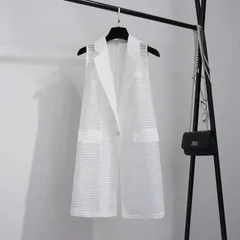 ベスト ロングベスト レディース メッシュ 夏 涼しい ノースリーブコート 透け感 トップス 袖なし フォーマル コーディネート スーツベスト