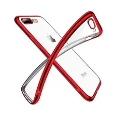 iPhone8Plus ケース iPhone7Plus ケースクリア 透明 tpu シリコン メッキ加工 スリム(レッド iPhone 7Pl)