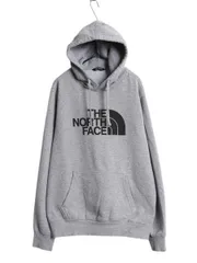 【お得なクーポン配布中!】 ノースフェイス プリント スウェット フード パーカー メンズ М / 古着 アウトドア プルオーバー 裏起毛 トレーナー 薄手 グレー シンプル