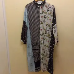 M14 スーパーハッカ　コットンボイルパッチワークワンピース　ブラック系　前開きワンピース　手洗い可　美品