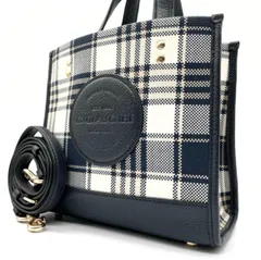 極美品<!-利用不可文字-!>COACH コーチ ハンドバッグ ショルダーバッグ 2way デンプシー ストライプ チェック柄 レザー ジャガード