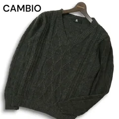 CAMBIO カンビオ 秋冬 ウール混★ アラン編み Vネック セーター ニット Sz.S メンズ 灰 グレーのサムネイル