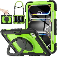 【新品】 SEYMAC stock 2025年/2024年 iPad Pro 11インチ(M5/M4)リングハンドル耐衝撃ケース 保護フィルム付き前面カバー ペン収納 360°回転リングハンドルスタンド ショルダーストラップ iPad Pro 11 第5世 1