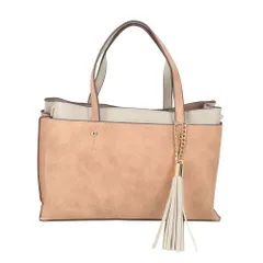 ☆ ピンク ☆ バイカラービズ ２Wayバッグ トートバッグ レディース ショルダーバッグ 2WAY 手提げバッグ バイカラーバッグ ツートンバッグ 斜めがけバッグ 肩掛け タッセルチャーム 長さ調節可能 バッグ かばん おしゃれ かわいい