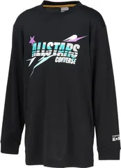 【新品】CONVERSE(コンバース) キッズ ジュニア ガールズ 4F JRプリントロングスリーブシャツ 長袖ティーシャツ バスケットボール ロゴモチーフ 吸汗速乾 ストレッチ ロンT　ブラック CB442357L-1900