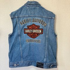 HARLEY-DAVIDSON デニムベスト　ビッグロゴ　刺繍　Lサイズ