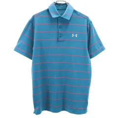 UNDER ARMOUR アンダーアーマー ボーダー柄 半袖 ヒートギア ポロシャツ SM ブルー系 メンズ 古着