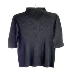 美品 MONCLE モンクレール 近年 異素材ハイネック半袖ニット 黒 