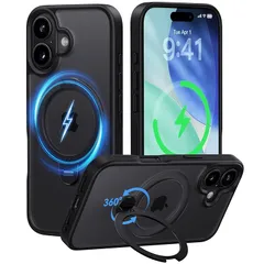 【新品】 【2025最高傑作&定点360度回転】CASEKOO iPhone 17 用 ケース MagSafe対応 米軍MIL規格 360°全方向耐衝撃 高耐久性【横縦両立・角度自由調整】 最大25W急速充電対応 指紋防止/マット仕上げ/黄変防止/半透明  1