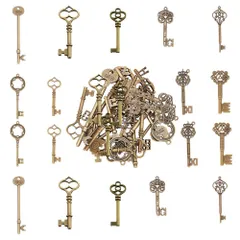 【在庫処分】SUNNYCLUE　18個9種　鍵　チャーム　魔法の鍵　チャーム　かぎ　チャーム　キー　パーツ　カギ　ピアス　鍵形　イヤリング　キーオーナメント　ネックレス　ミックス　 アンティークシルバー　合金　チャーム　アンティーク調　チベット風　チャーム　ア