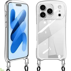 iPhone 17 Pro 用 ケース クリア ショルダー いphone17 プロ スマホケース アイフォン17pro カバー 耐衝撃 肩掛け 首掛け 可愛い かわいい 韓国 透明 TPU メッキ加工 TPUバンパー 長さ調整可能 取り外し可能(シル