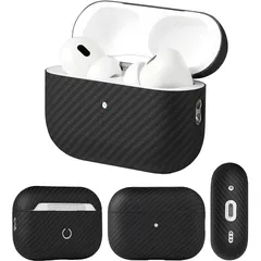 【新品】 AirPods Pro2 (第2世代) 専用 純度99%カーボン 保護ケース ブラック 「WORLD GADGETS」 MagSafe対応 ワイヤレス充電可能 LEDライトが見える 対衝撃 わずか0.6mmの厚みでスリムにフィット フルカーボン製 1