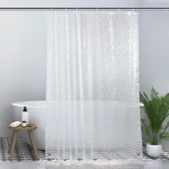 【数量限定】Shower curtain リング付属 防水 防カビ 取付簡単 EVA素材 浴室カーテン 目隠し 間仕切り プライバシー保護 3Dウオーターキューブ立体加工 お風呂カーテン バス用品 丈180cm 幅90cm 半透明 90x180cm シャワーカ