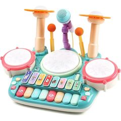 Cute Stone 楽器 おもちゃ 5in1遊び方 ドラムセット ピアノ マイク付き 4種類 ピアノモード ドラムモード 鍵盤楽器 ライト効果 多機能 知育玩具 プレゼントムモード 鍵盤楽器 ライト効果 多機能 知育玩具 プレゼント