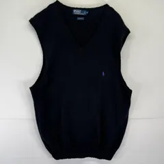 古着 ポロバイラルフローレン Polo by Ralph Lauren ベスト コットンニット 大きいサイズ ワンポイントロゴ XXL  ブラック メンズ