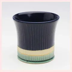 （３Ｐセット）美濃焼　釉彩線十草　湯呑（青）　※陶器,個性的,プレゼント,レトロモダン,エモい,かわいい,可愛い,和食器,日本製,高級感,業務用,店舗用,飲食店,シンプル,定番,きれい,湯飲み,コップ　◎2セット目以上大幅値引き対象商品♪