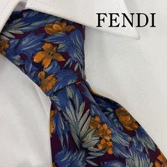 極美品 エルメス ネクタイ シルク 植物 ボタニカル 木 ツリー グレー エルメス HERMES 植物柄 8.5cm ネイビー×オレンジ シルク