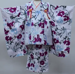 七五三 三歳 女児 被布着物セット 綸子地 藤色地 ポリエステル 三才 3歳 3才 女の子 祝着 お仕立て無料 NO40660