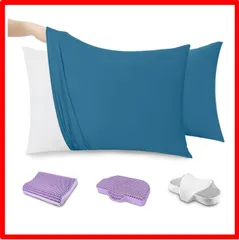 【匿名配送】ブルー_43×63位の枕適用 tkone 「3Dストレッチ・超ソフト」 のびのび枕カバー ２枚組 43ｘ63cm枕適用 封筒式 枕カバー オールシー