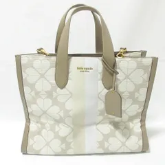 美品 kate spade ケイトスペード マンハッタン スペードフラワージャガード ラージ 2WAY トートバッグ ショルダーバッグ ベージュ レディース 古着 中古 USED